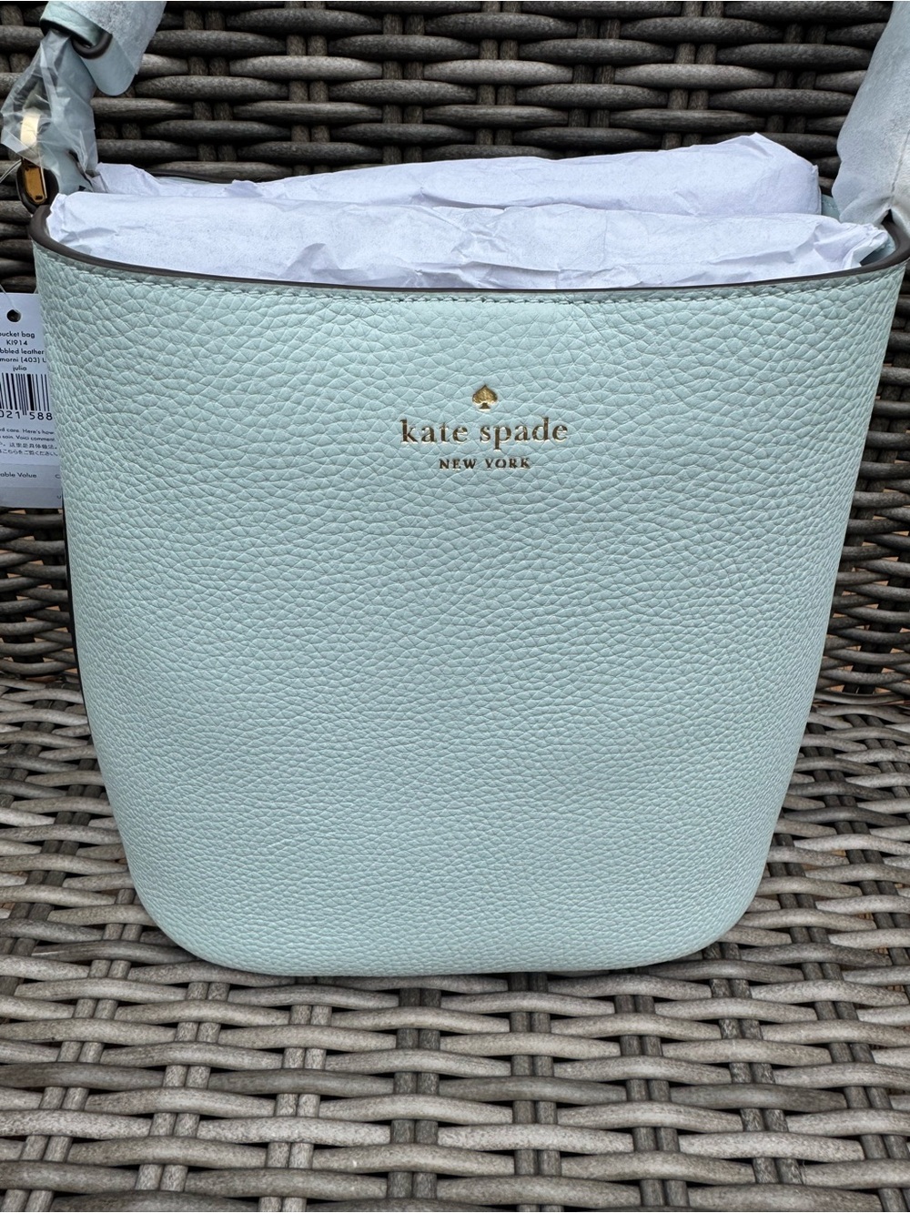 Kate Spade New York Pebbled Leather Bucket Bag in Light Blue